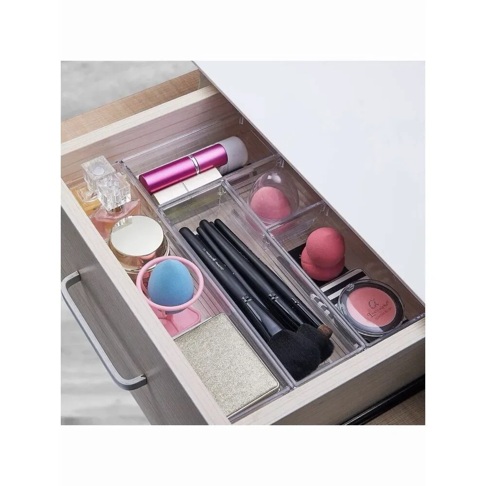 14 PCS DCA Clear Plastic Drawer Organizer Tray for Makeup, Utensils, Jewelry